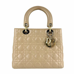 Christian Dior Lady 2way Shoulder Bag lambskin beige gold